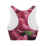 Burgundy Alstroemeria Print Women's Sports Bra