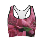 Burgundy Alstroemeria Print Women's Sports Bra