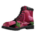 Burgundy Alstroemeria Print Padded Collar Lace Up Boots