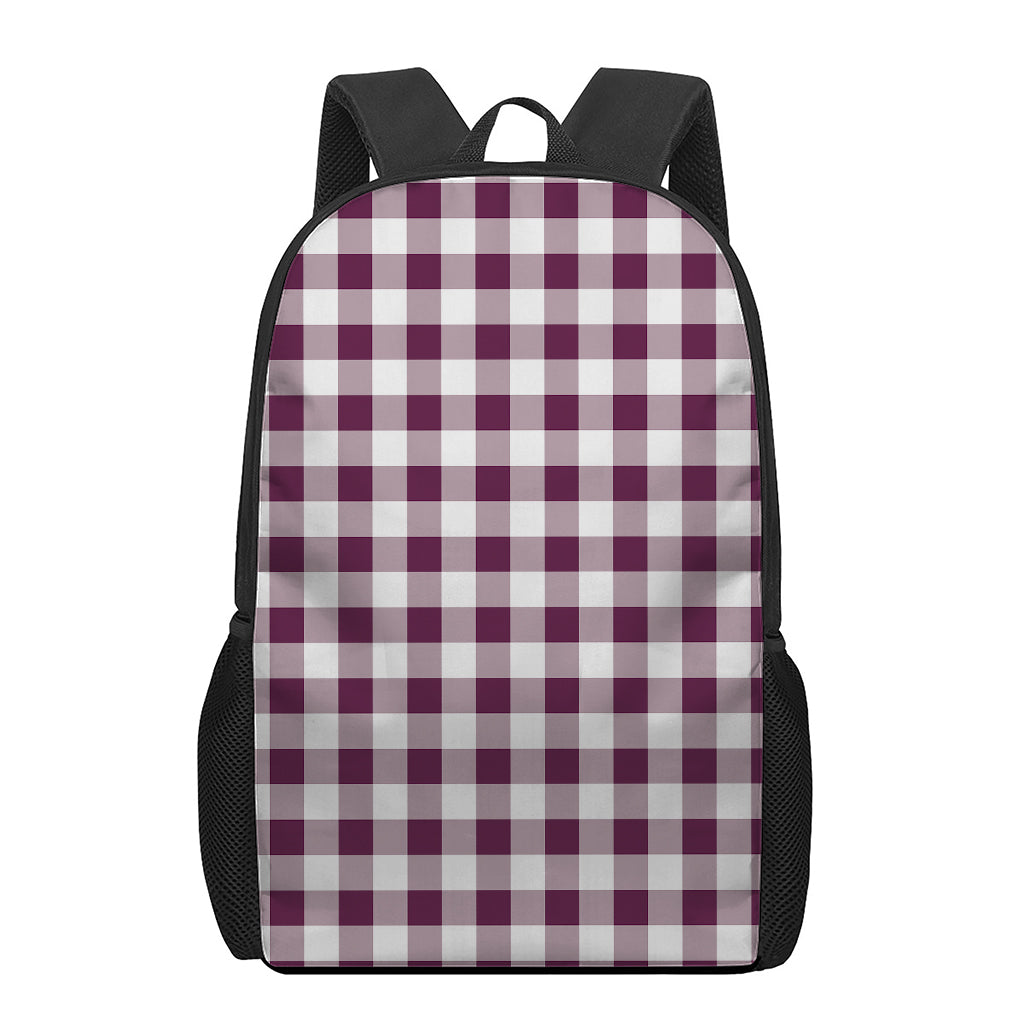 Burgundy And White Check Pattern Print 17 Inch Backpack