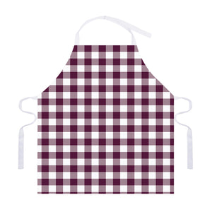 Burgundy And White Check Pattern Print Adjustable Apron