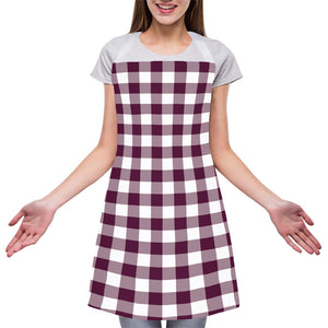 Burgundy And White Check Pattern Print Adjustable Apron