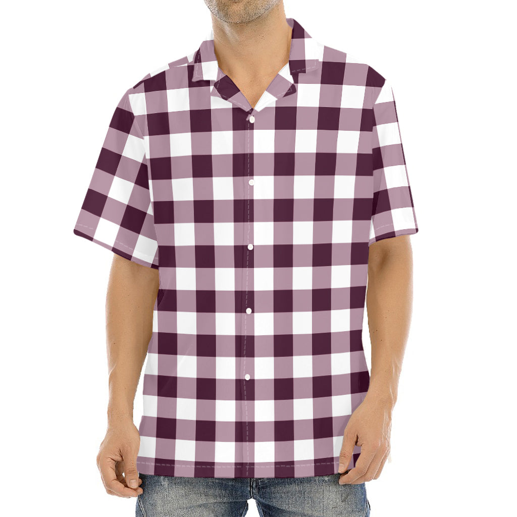 Burgundy And White Check Pattern Print Aloha Shirt