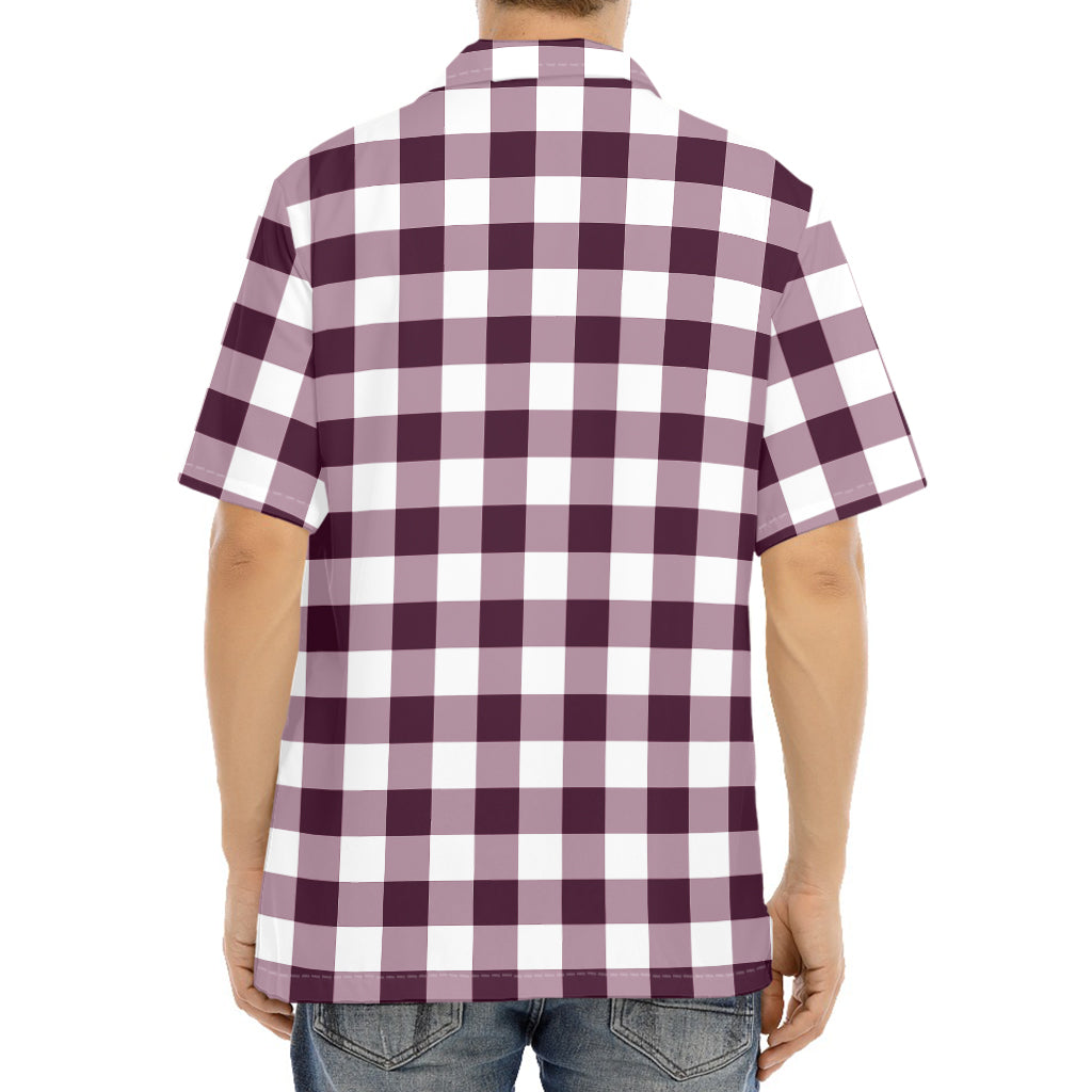 Burgundy And White Check Pattern Print Aloha Shirt