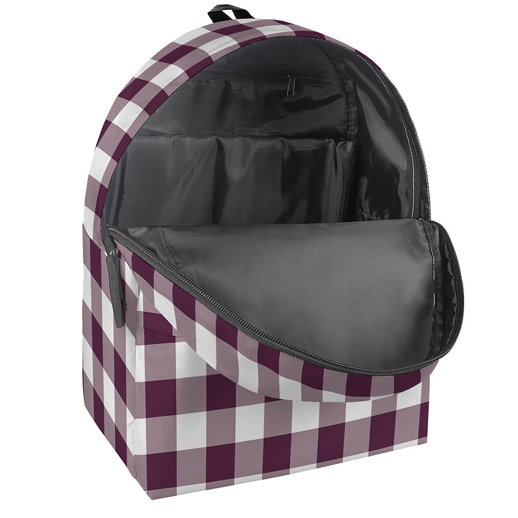 Burgundy And White Check Pattern Print Backpack