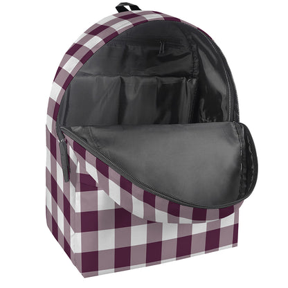 Burgundy And White Check Pattern Print Backpack