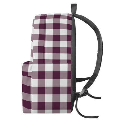 Burgundy And White Check Pattern Print Backpack