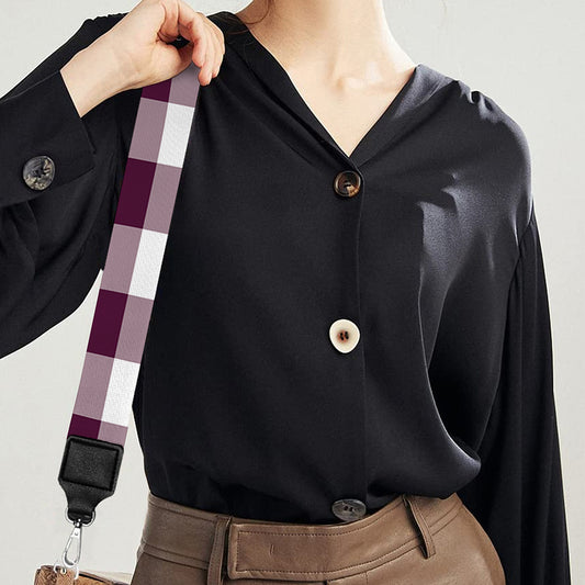 Burgundy And White Check Pattern Print Bag Strap