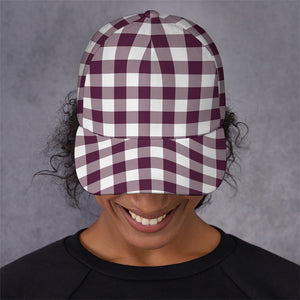 Burgundy And White Check Pattern Print Baseball Cap