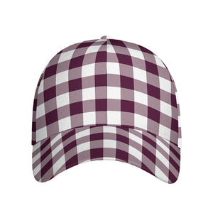 Burgundy And White Check Pattern Print Baseball Cap