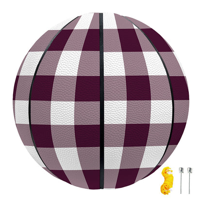 Burgundy And White Check Pattern Print Basketball