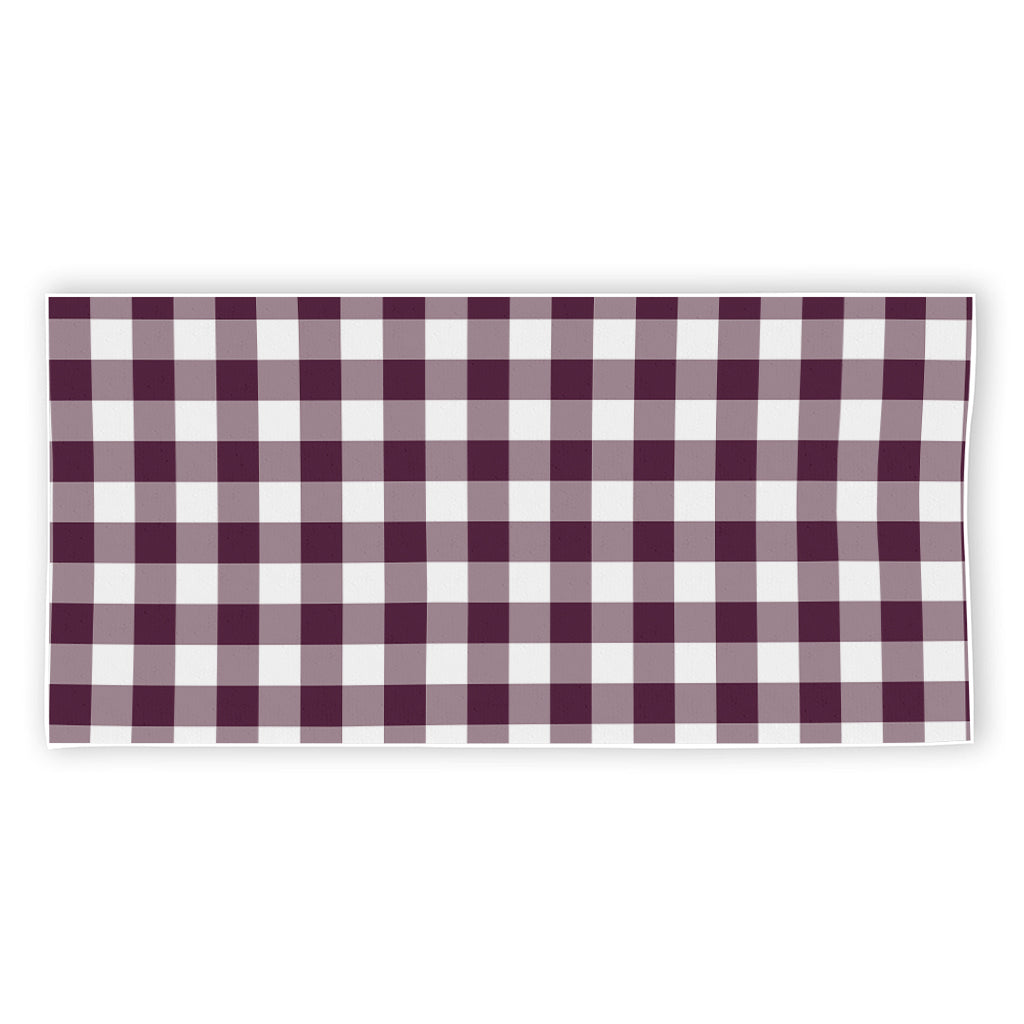 Burgundy And White Check Pattern Print Beach Towel