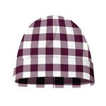 Burgundy And White Check Pattern Print Beanie
