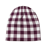 Burgundy And White Check Pattern Print Beanie