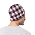 Burgundy And White Check Pattern Print Beanie