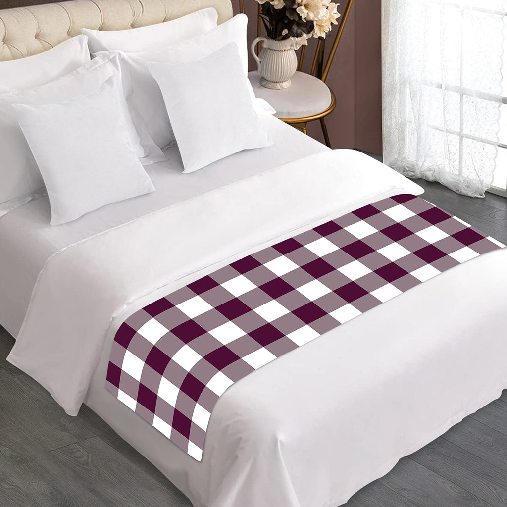 Burgundy And White Check Pattern Print Bed Runner