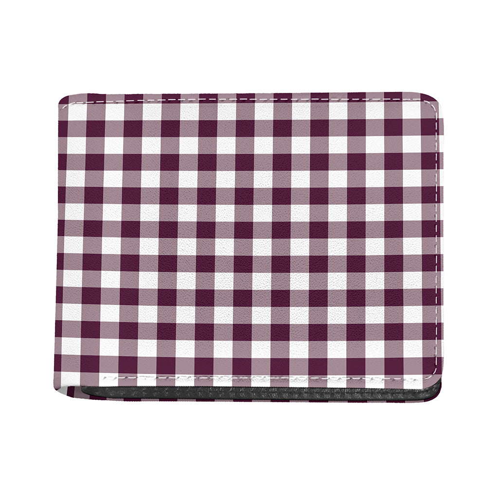 Burgundy And White Check Pattern Print Bifold Wallet