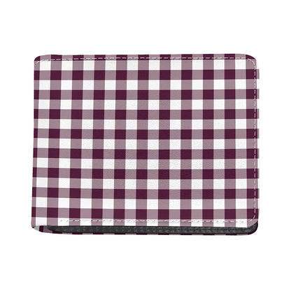 Burgundy And White Check Pattern Print Bifold Wallet
