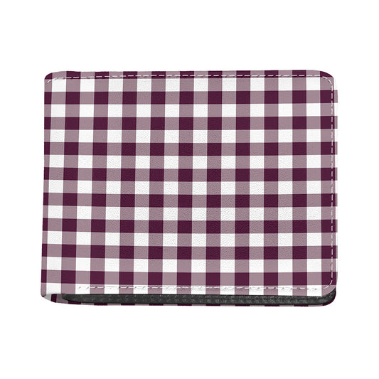 Burgundy And White Check Pattern Print Bifold Wallet