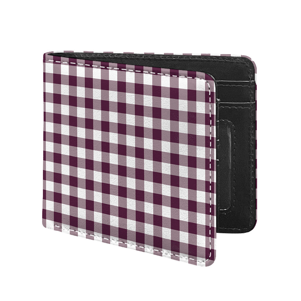 Burgundy And White Check Pattern Print Bifold Wallet