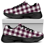 Burgundy And White Check Pattern Print Black Chunky Shoes