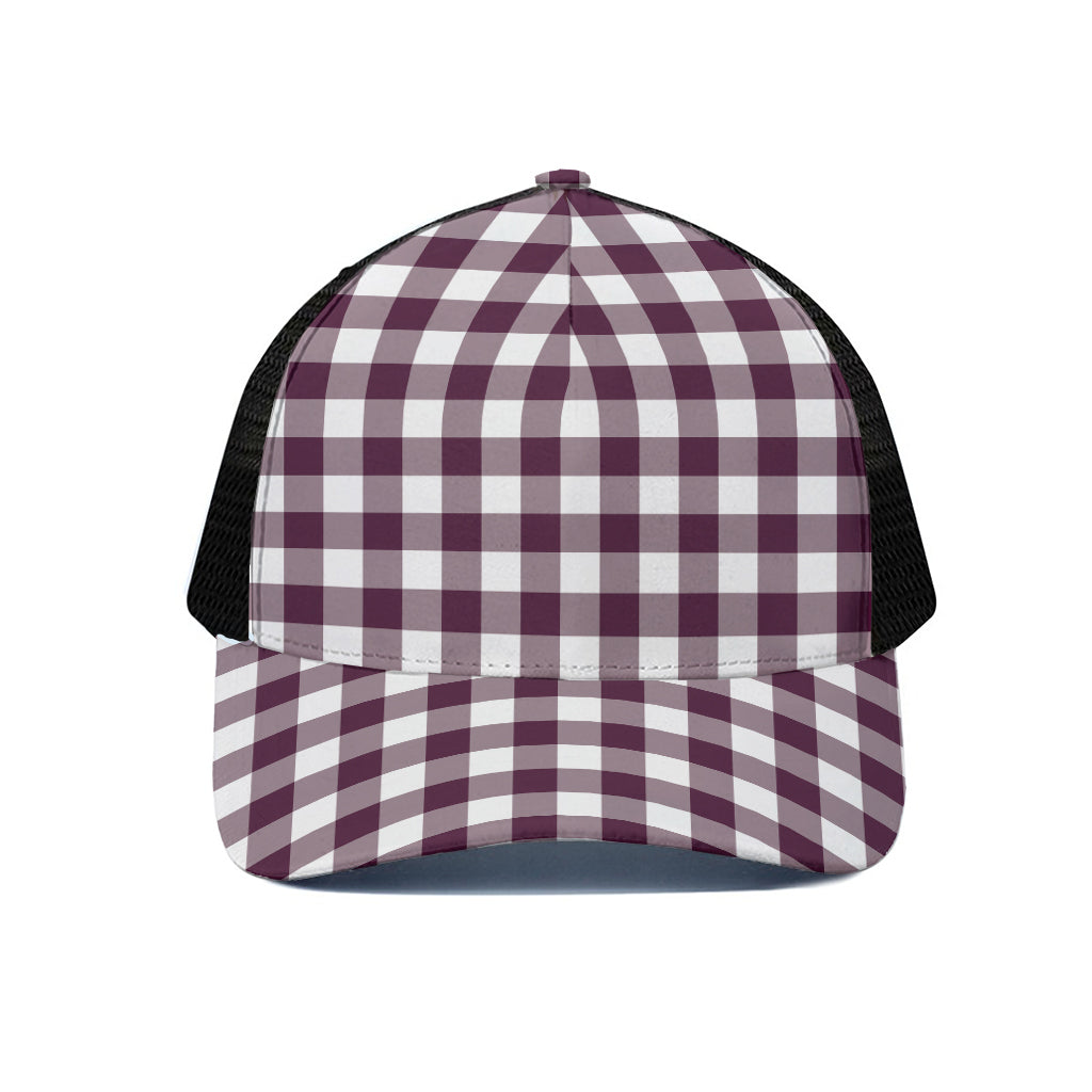 Burgundy And White Check Pattern Print Black Mesh Trucker Cap