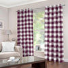 Burgundy And White Check Pattern Print Blackout Grommet Curtains