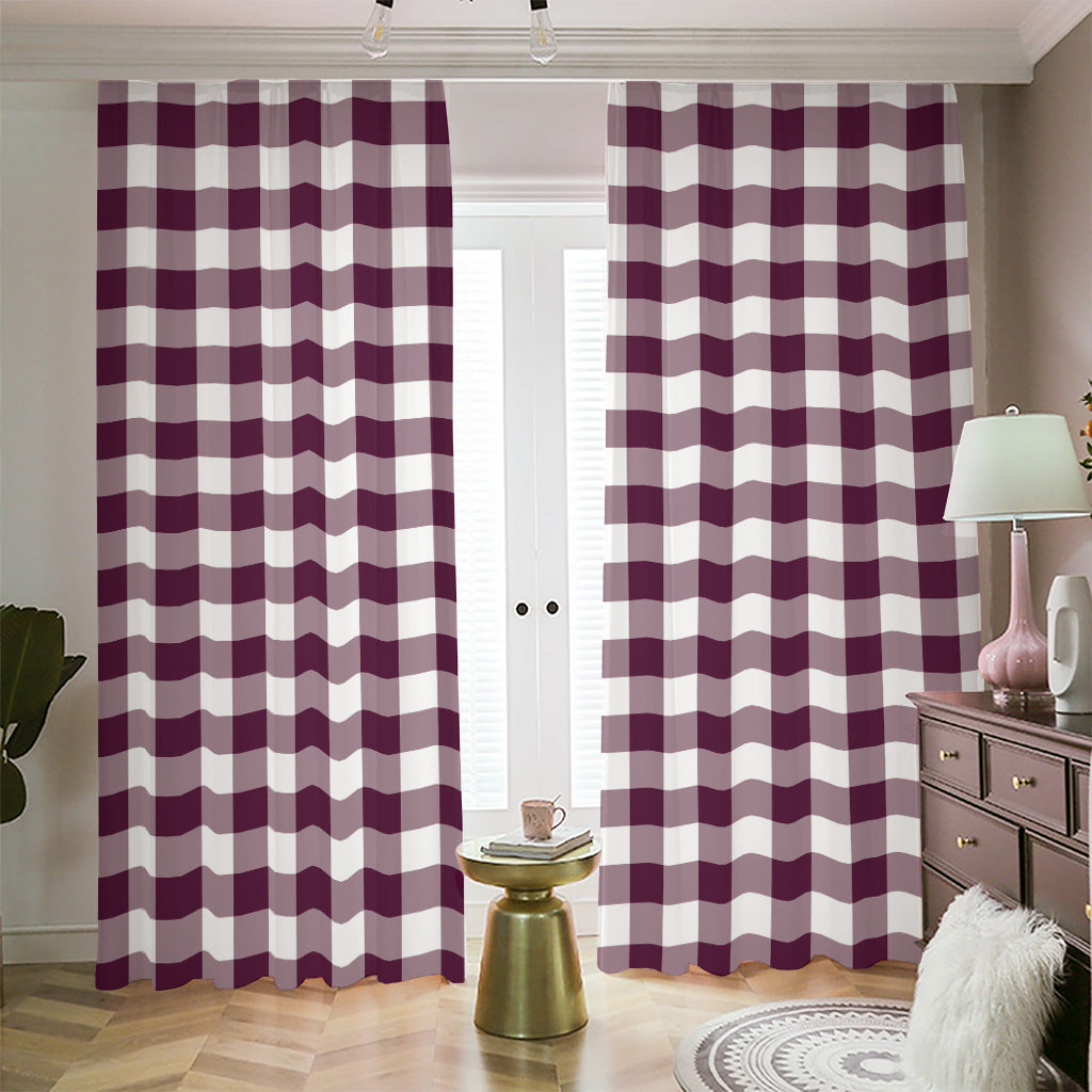 Burgundy And White Check Pattern Print Blackout Pencil Pleat Curtains