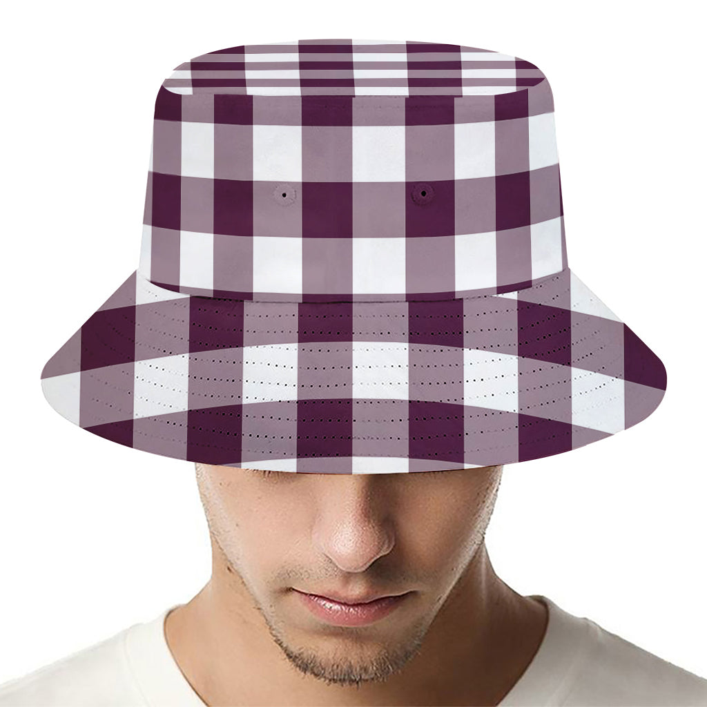 Burgundy And White Check Pattern Print Bucket Hat