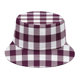 Burgundy And White Check Pattern Print Bucket Hat