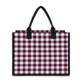 Burgundy And White Check Pattern Print Canvas Tote Bag