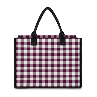 Burgundy And White Check Pattern Print Canvas Tote Bag