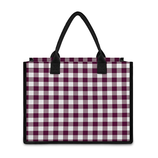 Burgundy And White Check Pattern Print Canvas Tote Bag