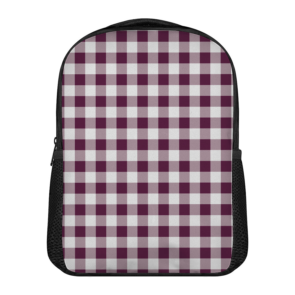 Burgundy And White Check Pattern Print Casual Backpack