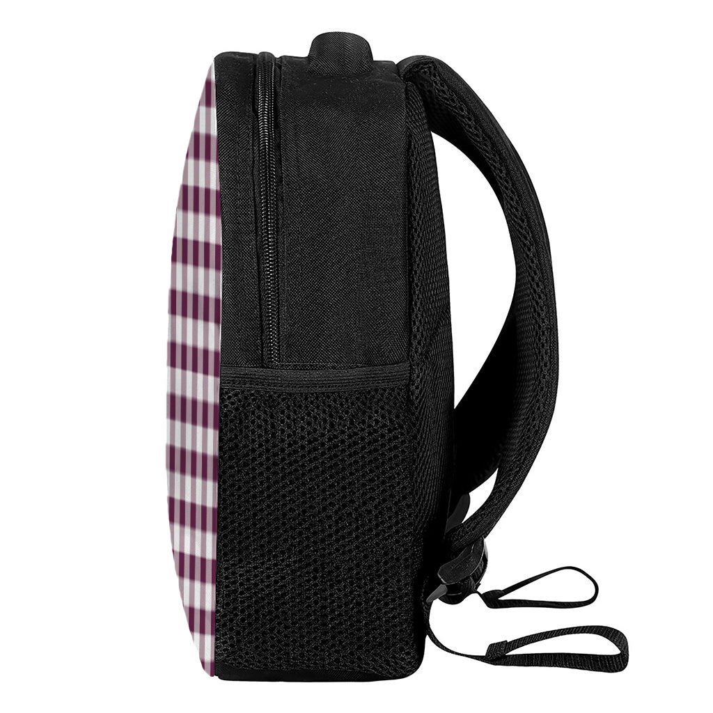 Burgundy And White Check Pattern Print Casual Backpack