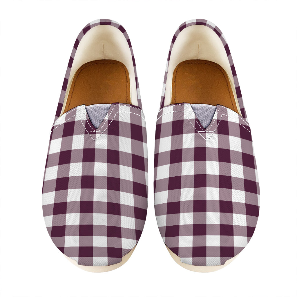 Burgundy And White Check Pattern Print Casual Shoes