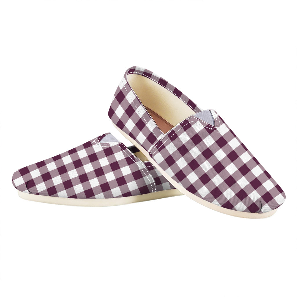 Burgundy And White Check Pattern Print Casual Shoes