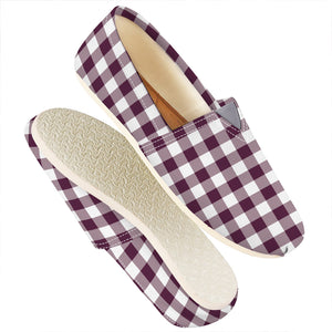 Burgundy And White Check Pattern Print Casual Shoes