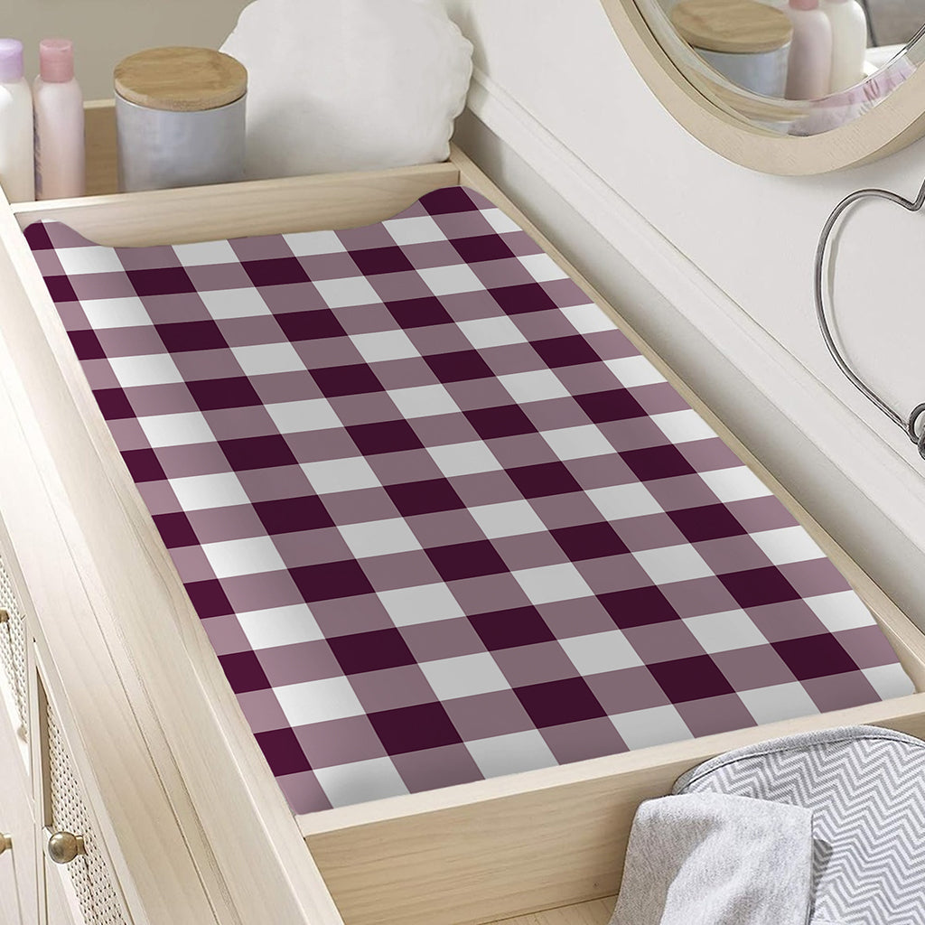 Burgundy And White Check Pattern Print Changing Pad Cover
