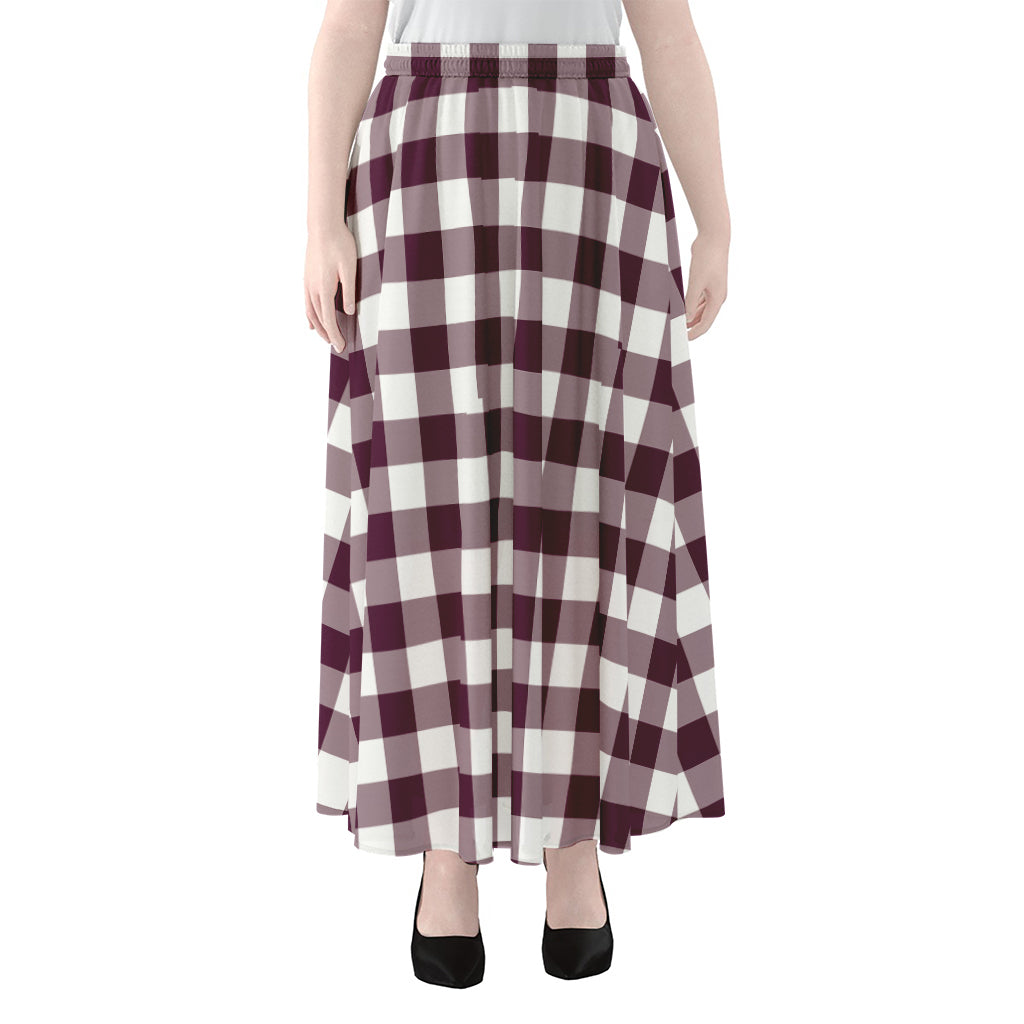 Burgundy And White Check Pattern Print Chiffon Maxi Skirt