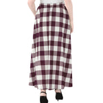 Burgundy And White Check Pattern Print Chiffon Maxi Skirt