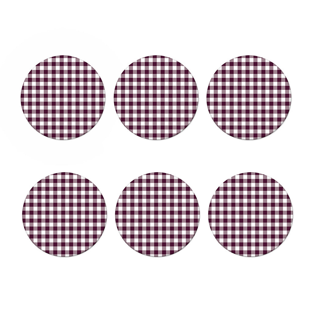 Burgundy And White Check Pattern Print Coaster Set