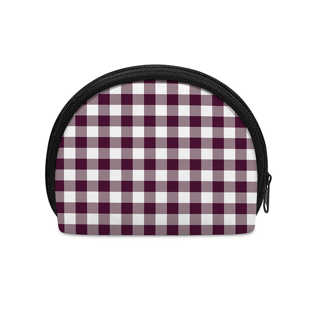 Burgundy And White Check Pattern Print Coin Purse