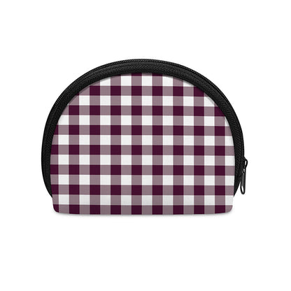 Burgundy And White Check Pattern Print Coin Purse