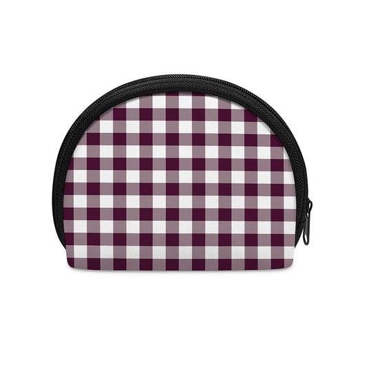 Burgundy And White Check Pattern Print Coin Purse