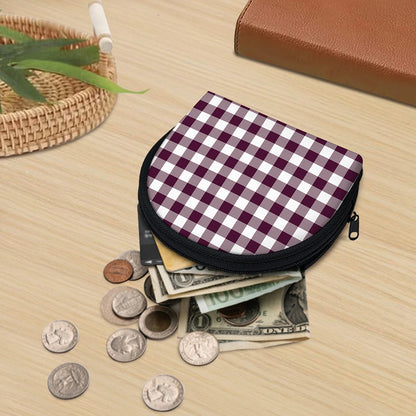 Burgundy And White Check Pattern Print Coin Purse