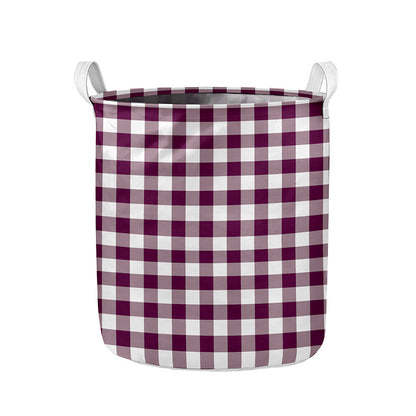 Burgundy And White Check Pattern Print Collapsible Laundry Basket