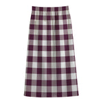 Burgundy And White Check Pattern Print Cotton Front Slit Maxi Skirt