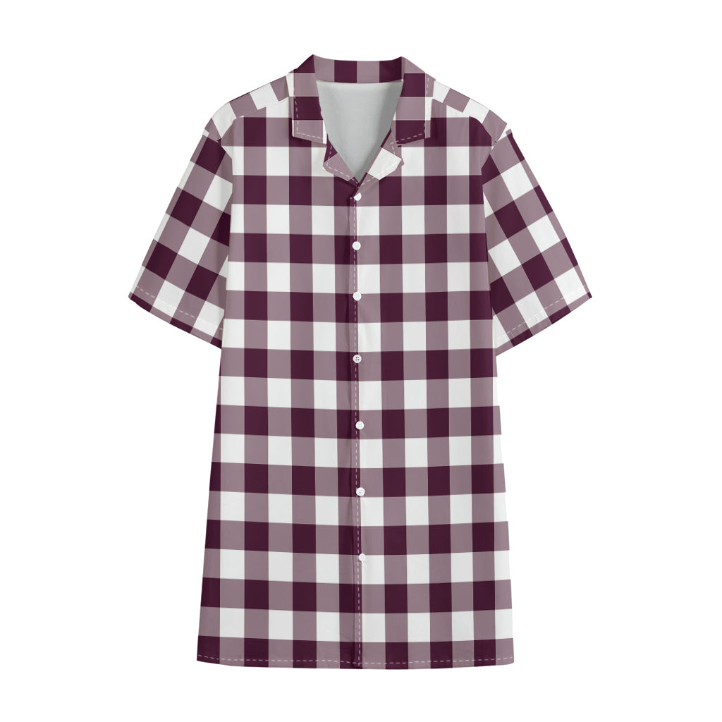 Burgundy And White Check Pattern Print Cotton Hawaiian Shirt