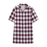 Burgundy And White Check Pattern Print Cotton Hawaiian Shirt